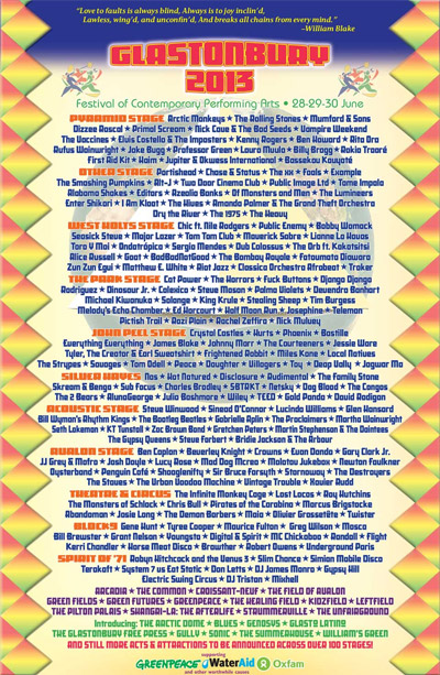 Glastonbury Festival 2013 line-up