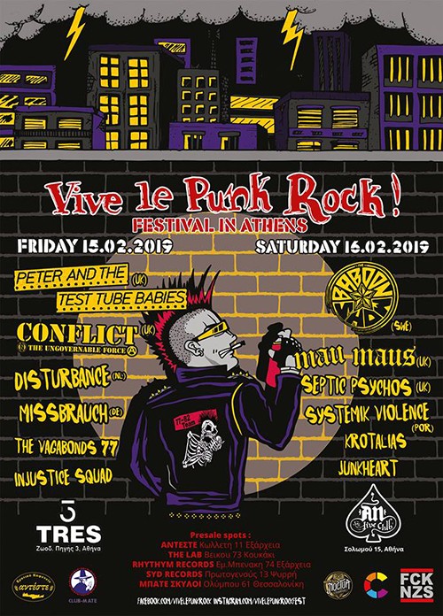 Vive Le Punk Rock Festival: Peter & Test Tube Babies, Conflict, Disturbance, Missbrauch, The Vagabonds 77, Injustice X Squad Αθήνα @ Tres